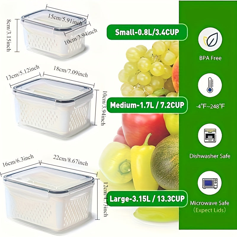 BPA-Free Fruit Storage Container with Drain Colander and Airtight Lid for Refrigerator