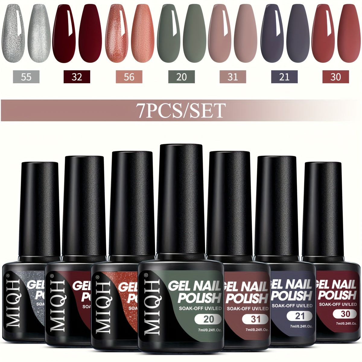 7-Piece Gel Nail Polish Set Black White Nude Semi-Permanent UV LED Soak Off