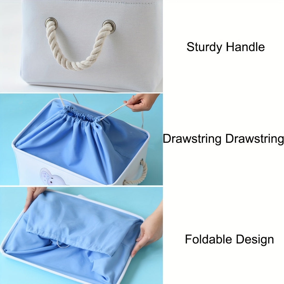 Fabric Storage Basket with Lid Collapsible Stackable Nursery Wardrobe Organizer Blue