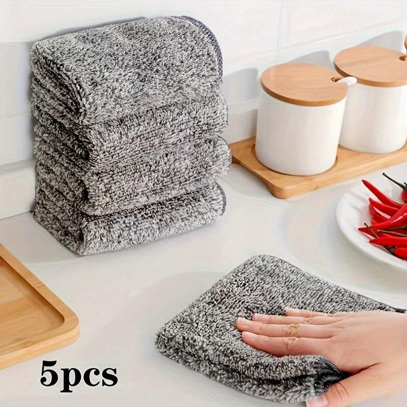 5 piezas de paños de limpieza de cocina de fibra de carbón de bambú, toallas absorbentes para platos