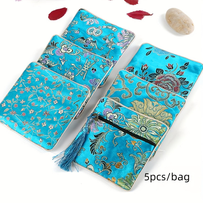 Набор сумок для украшений в стиле китайского шика с вышитым шёлковым бархатом и кисточками