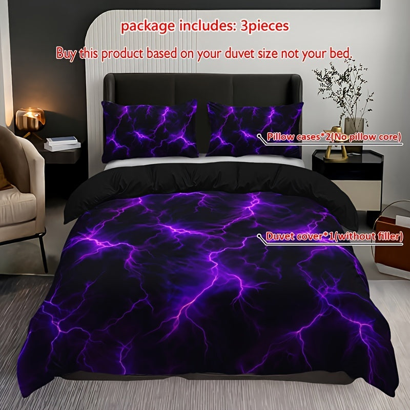 Purple Lightning Line Duvet Cover Set 3 Pieces Includes Duvet Cover and Pillowcases Home Dorm