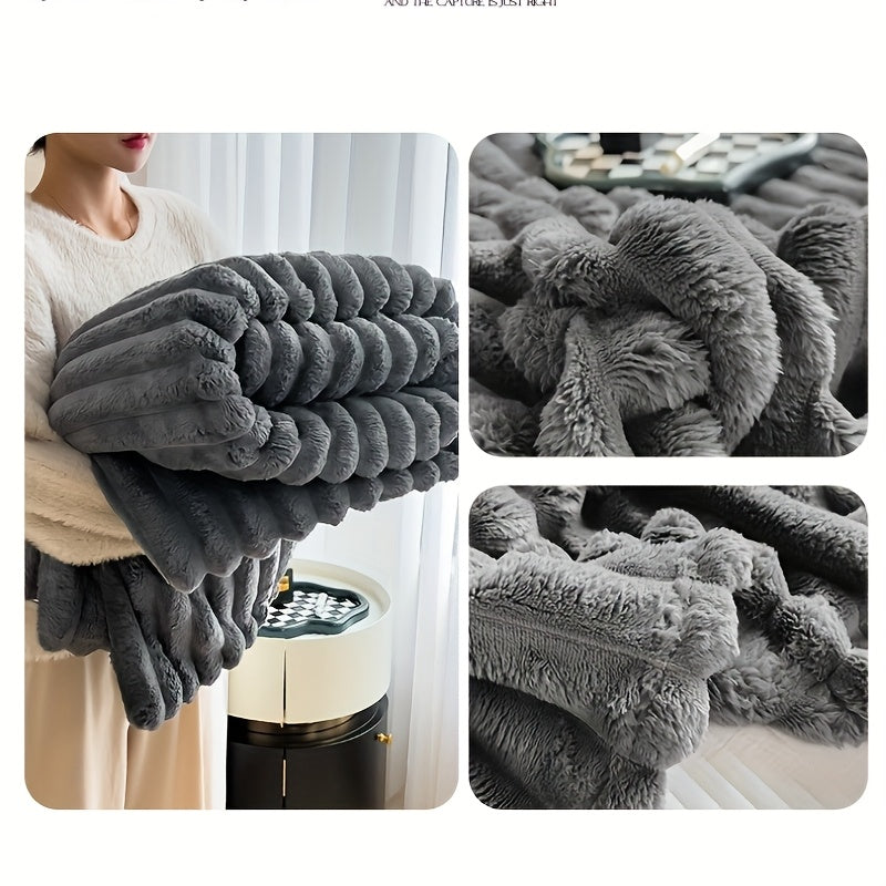 Faux Rabbit Fur Double-Sided Throw Blanket Cozy Plush Soft for Napping Lounging and Gift