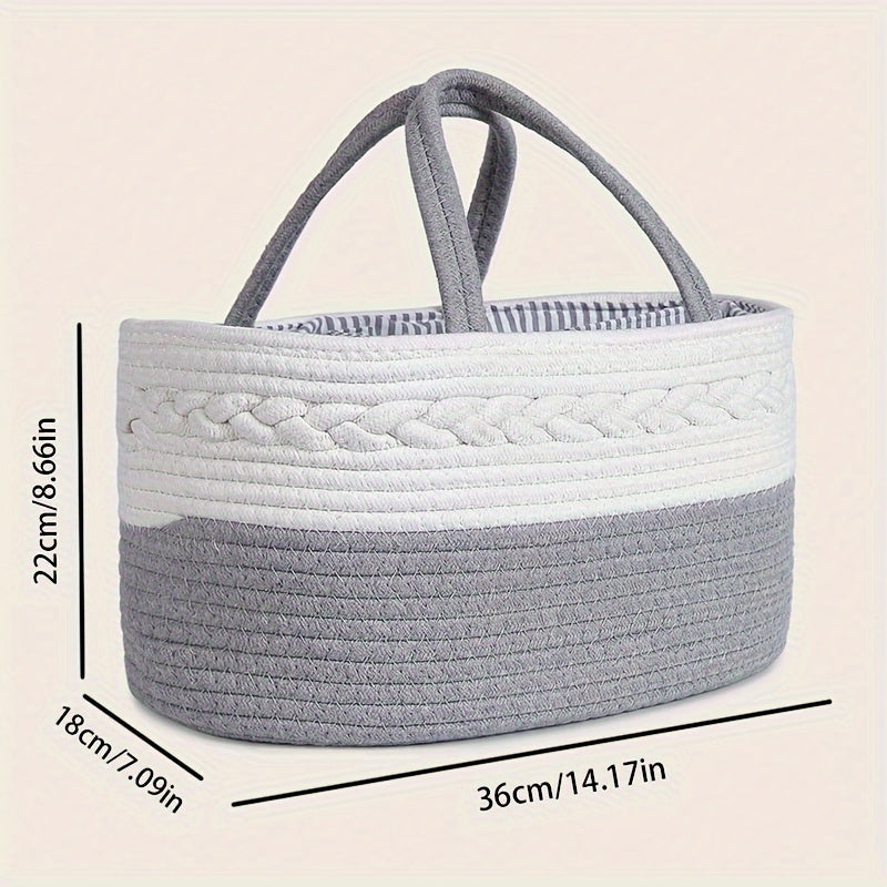 Grey Woven Storage Bag for Diapers and Organizer Baby Nursery Supplies