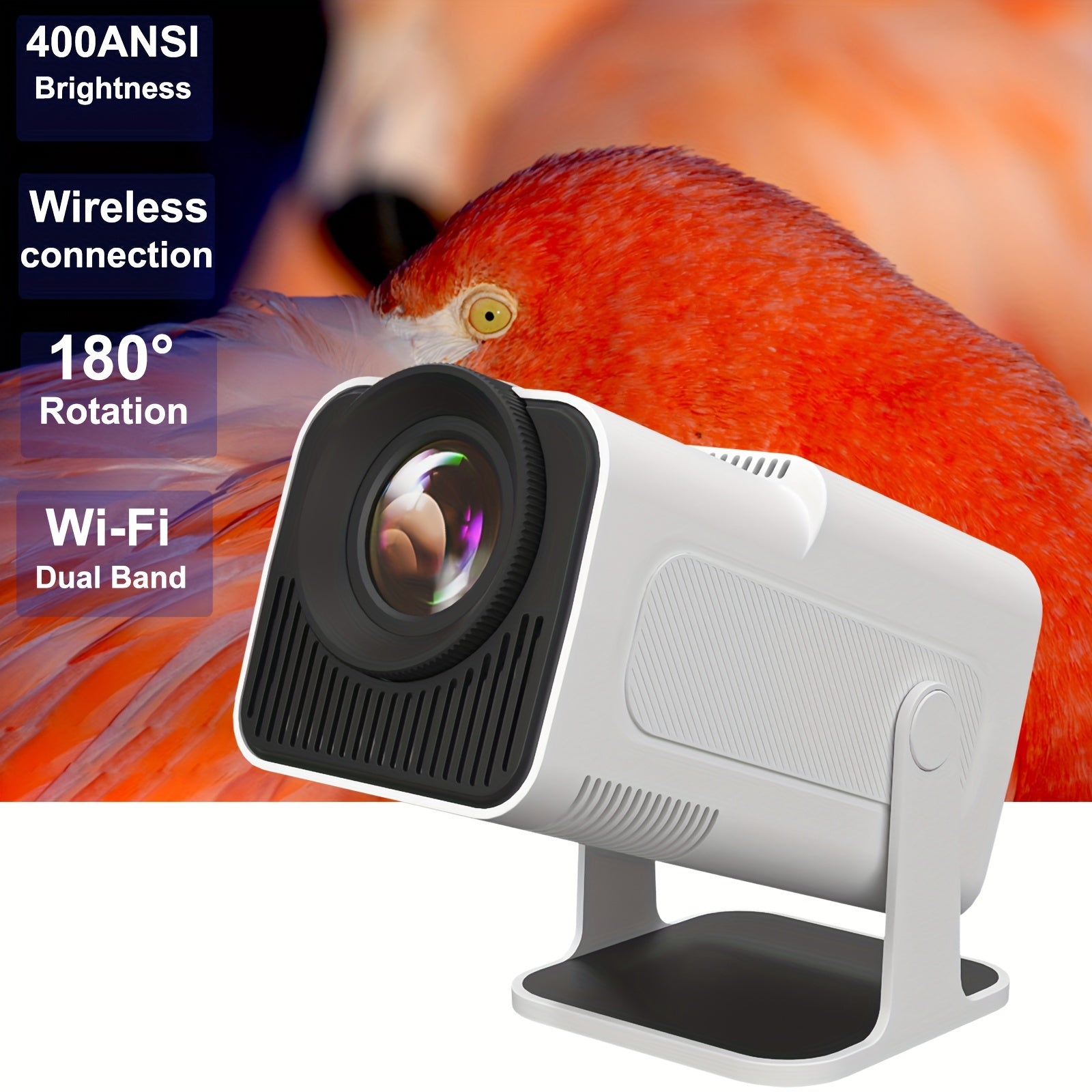 Portable 1080P LCD Projector with Android TV 11 and 180° Rotation for Camping and Home Use