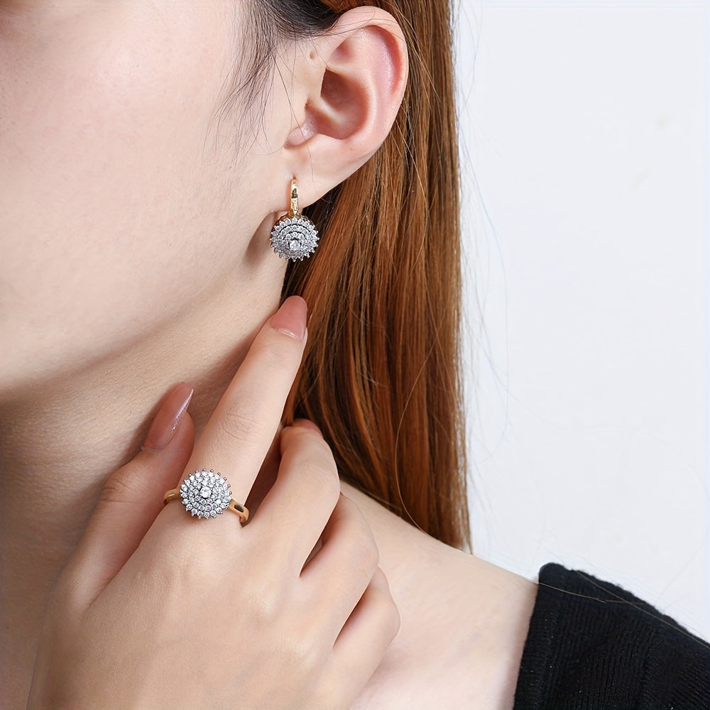 Gold-Plated Jewelry Set Earrings and Ring with Cubic Zirconia for Women