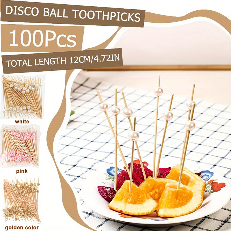 Set of 100 Pearl Bamboo Toothpicks for Weddings and Parties