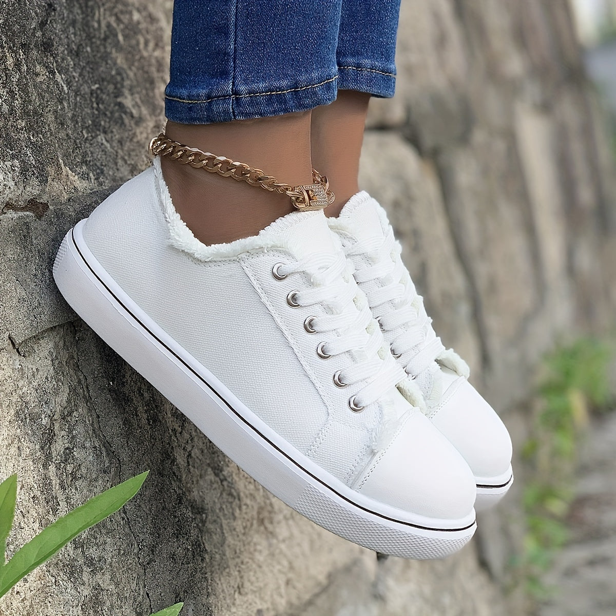 Women's Casual Canvas Sneakers, Low Top, Flat Walking Shoes Plus Size
