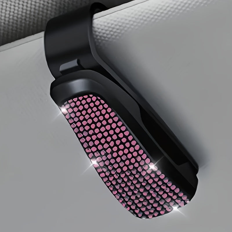 Car Sun Visor Glasses Holder Rhinestone Embellished Plastic Eyeglasses Clip