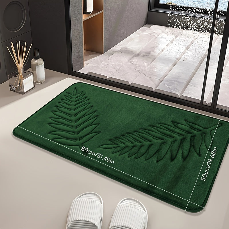 Non-Slip Leaf Pattern Bathroom Mat Absorbent Quick-Dry Polyester Rug