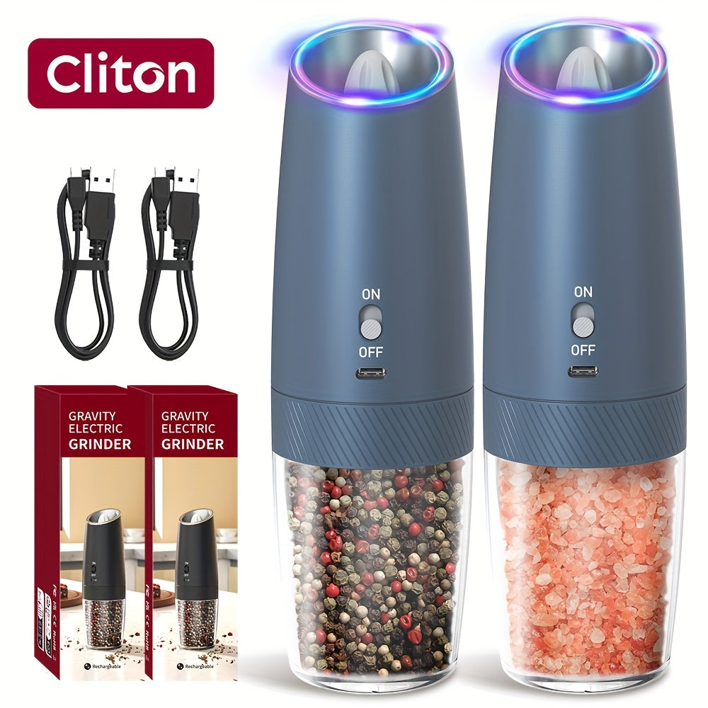 1/2 шт. Электрическая мельница для перца с гравитационным сенсором и светодиодной подсветкой. Перезаряжаемая, полностью автоматическая с большой камерой для наполнения. Необходимый инструмент для приправ.