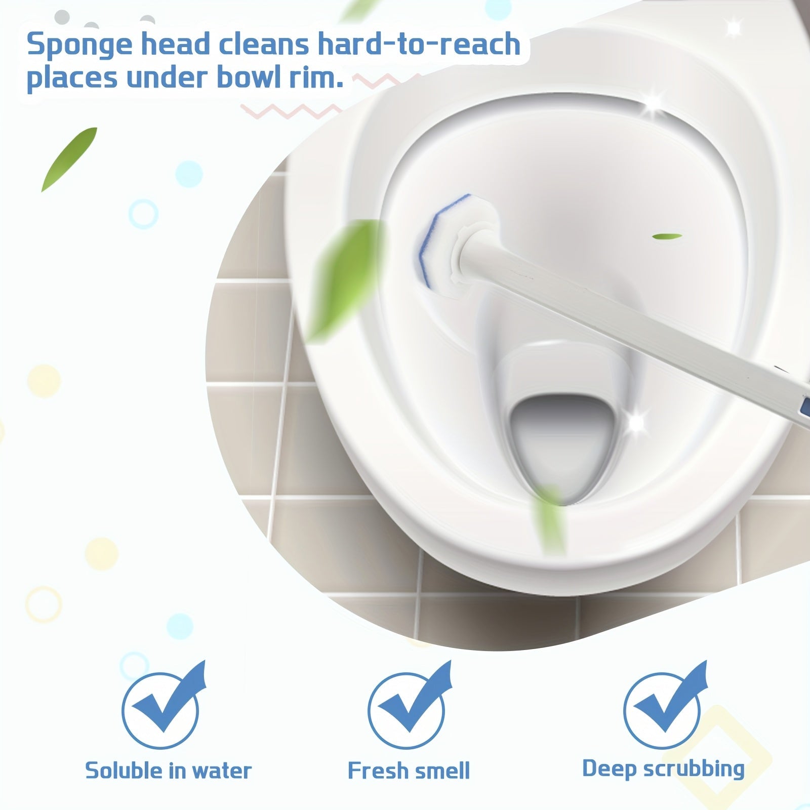 Juego de cepillo de inodoro de poliuretano con 64 almohadillas de repuesto para limpieza del baño