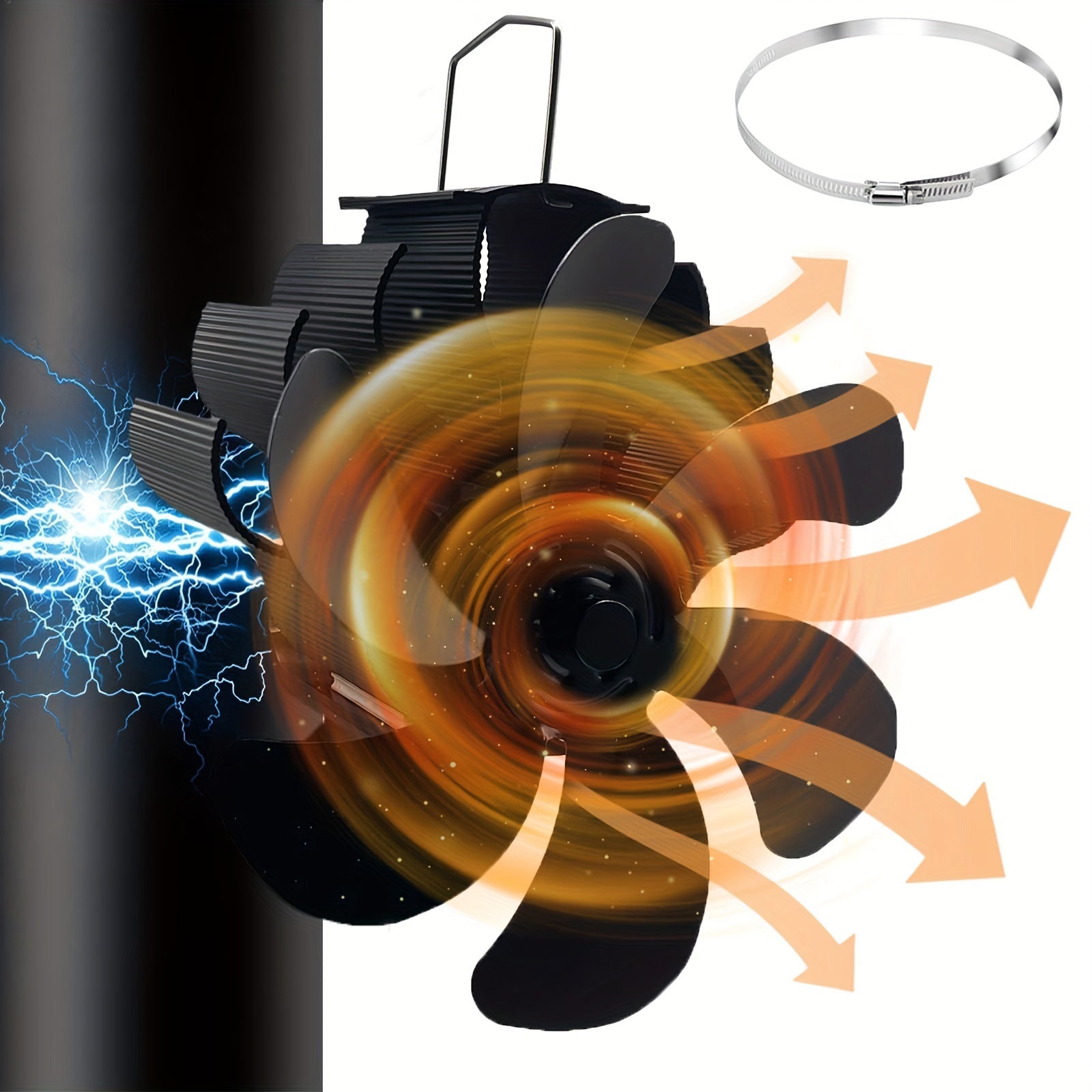 EcoSmart Magnit Pechka Ventilyatori: Yog'och Yoqish Uchun Ekologik Toza Yechim. Ushbu 6-Varaqli Alyuminiy Kamina Ventilyatori Elektr energiyasiz Havo Aylanishini Yaxshilaydi. Portativ Dizayn va Polirovka Qilingan Yuzaga ega.