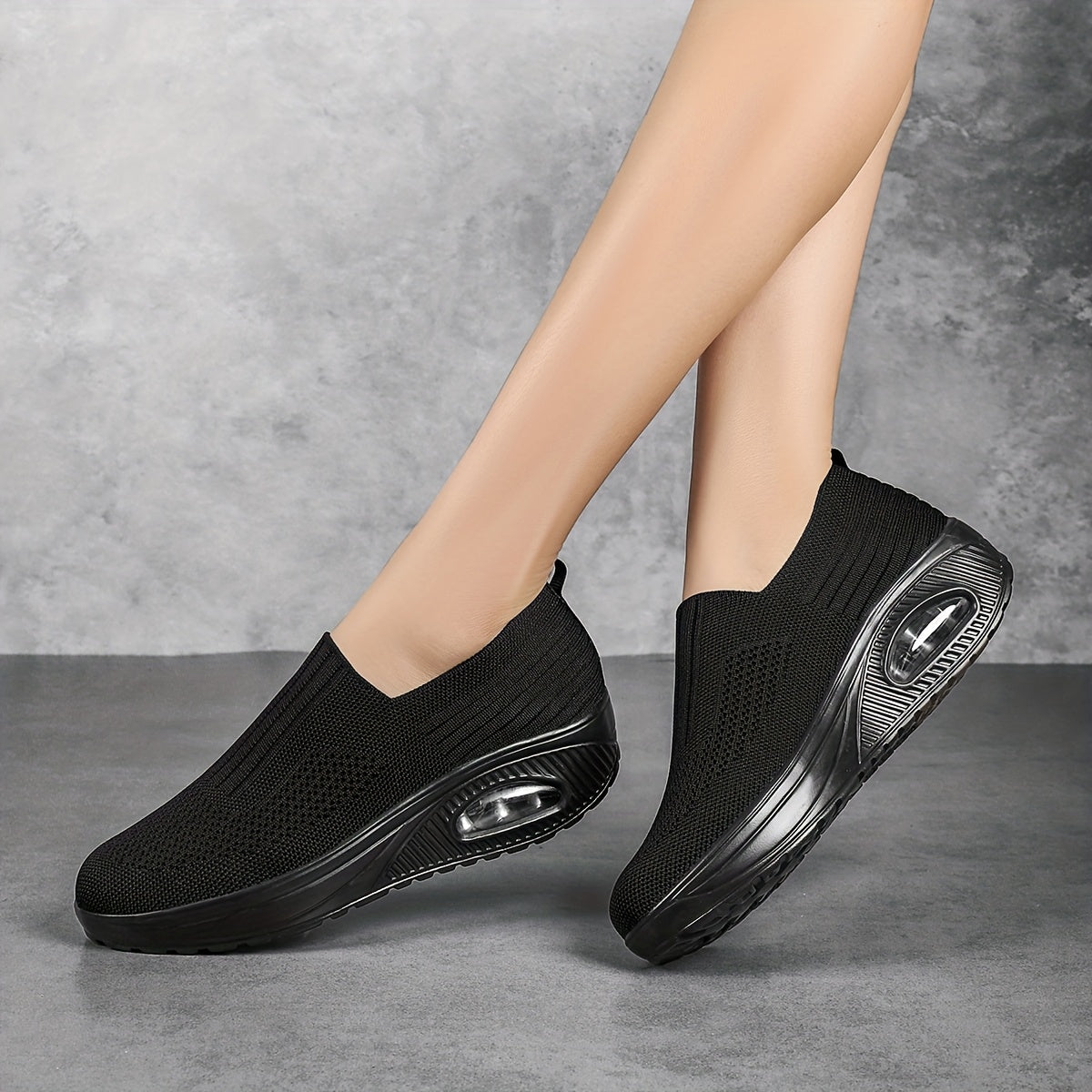Women’s Breathable Slip-On Sneakers with Cushioned Midsole Black Fabric