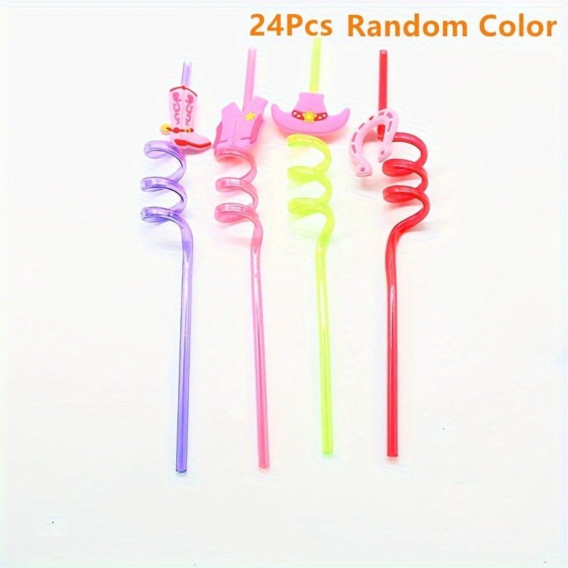 Pink Plastic Drinking Straws 24 Count Western Cowgirl Theme for Parties