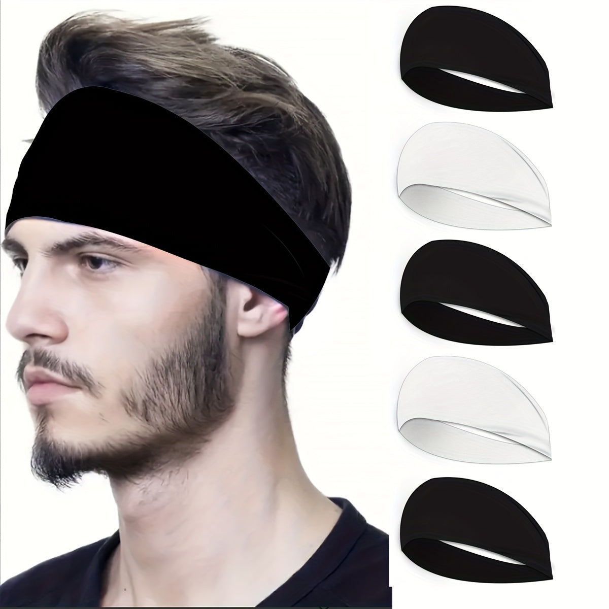 Men's Sports Sweat-Absorbent Headband Set of 5 for Running Fitness Yoga