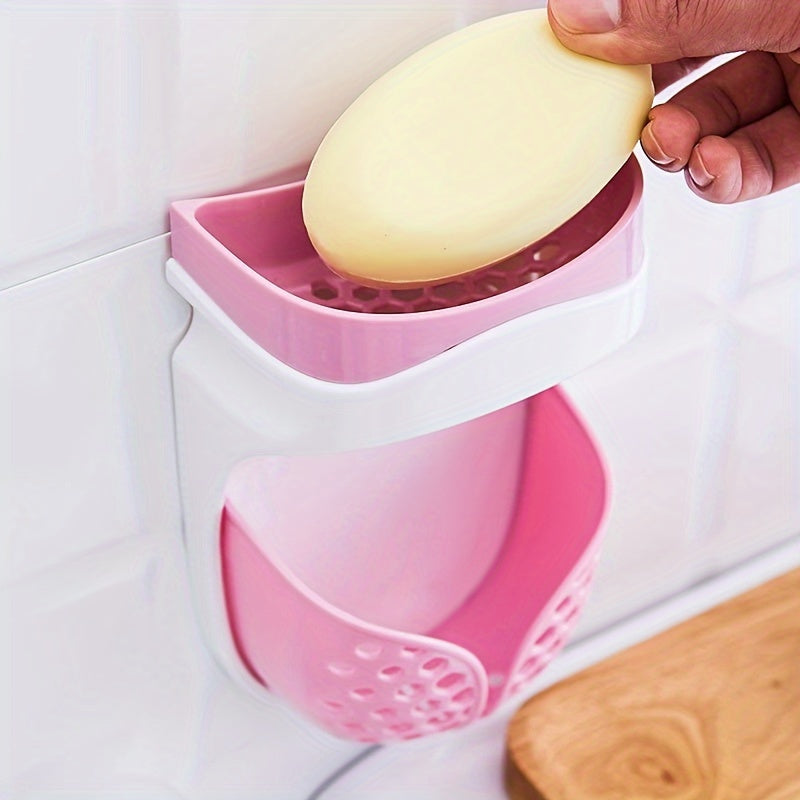 Wall-Mounted Soap Dish with Strong Adhesive Double-Layer Drainage for Bathroom Kitchen