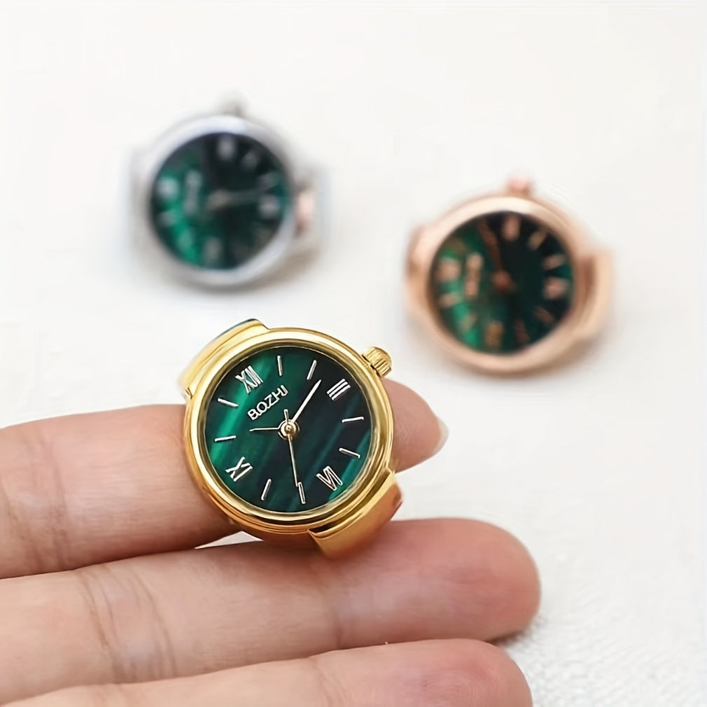 Mini Finger Watch for Women Small Size Rose Gold Retro Style Green Band