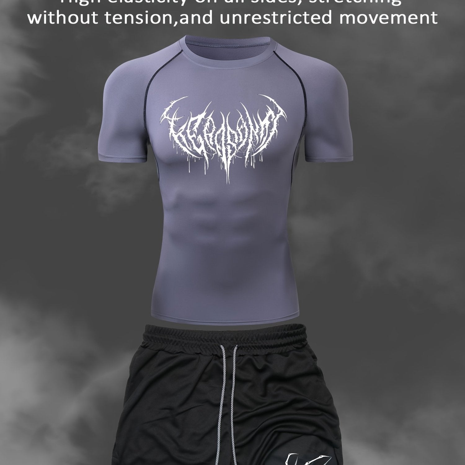 Men's Casual Sports Suit with Quick-Dry Short Sleeve and Spider Print Shorts