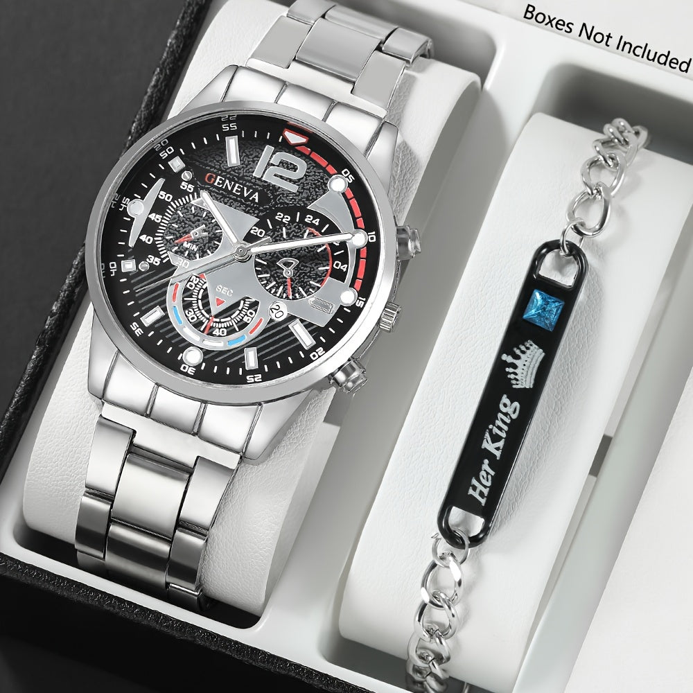 Pair of Men's Quartz Watches with Matching Bracelets Stylish Business Accessories