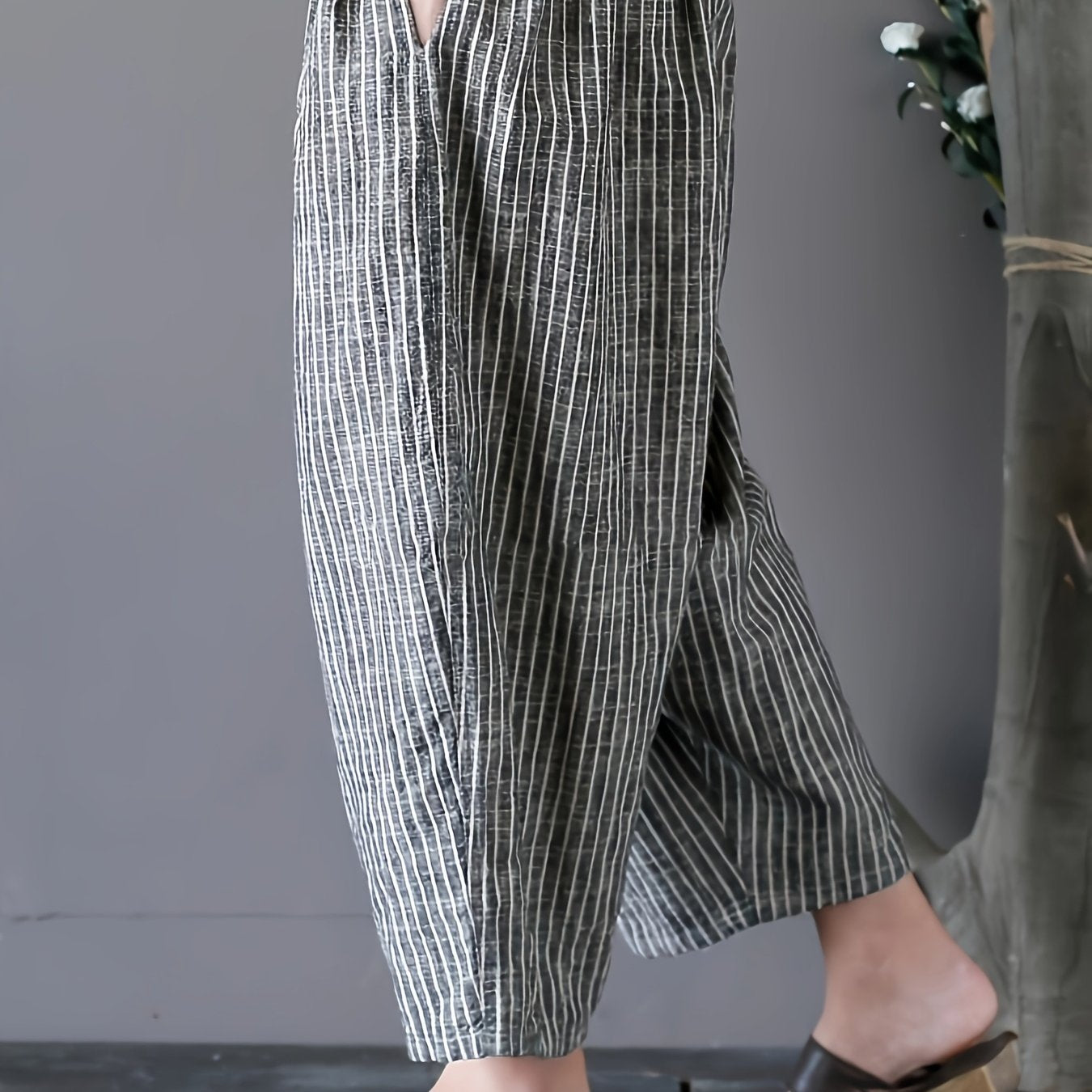 Women's Plus Size Vertical Striped Harem Pants Breathable Cotton Casual