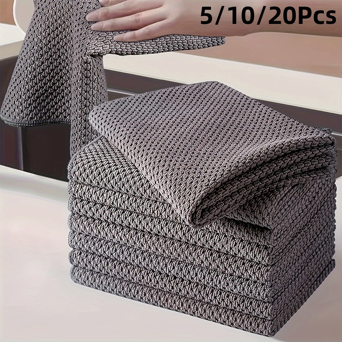 5/10 Pcs Waffle Square Plaid Dish Cloths Soft Water Absorbent Quick Dry Kitchen Cleaning