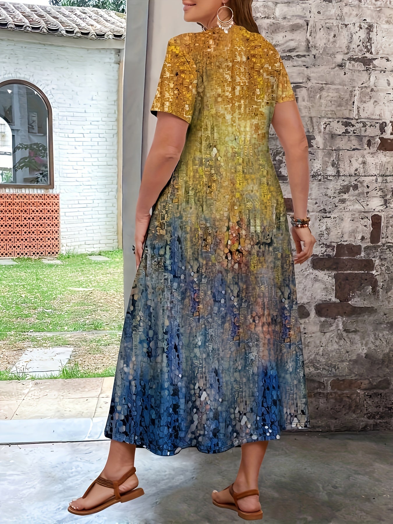 Платье с цветочным принтом большого размера с V-образным вырезом для весенне-летней повседневной одежды