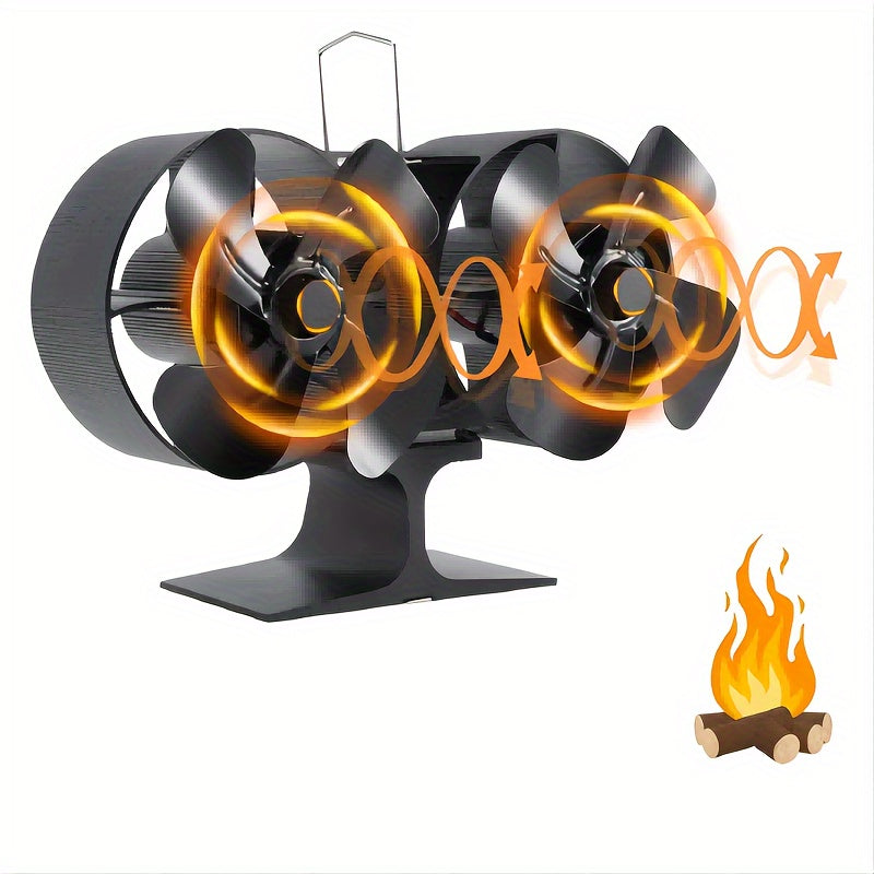 Wood Stove Fan Dual Motors Heat-Activated Aluminum Fireplace Blower