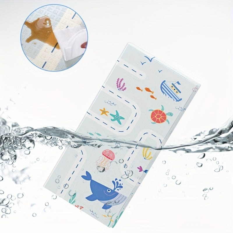 Foldable Waterproof Double-Sided Play Mat with Cartoon Design and Carrying Bag