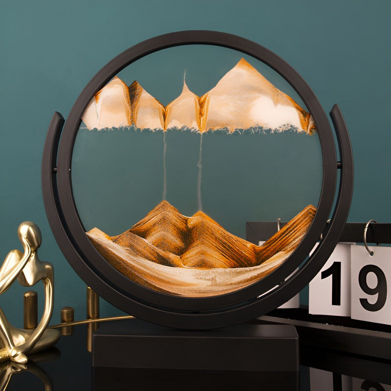 3D Sand Art Timer Glass Decor with Gold Accents for Living Room or Bedroom Landscape and Space Theme