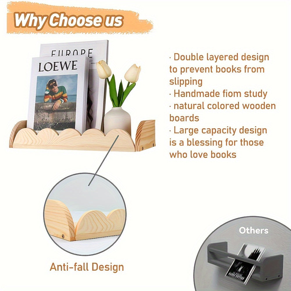 Bolalar xonasi, hammom yoki devor bezaklari uchun yog'och suzuvchi javonlar - kitoblar, o'yinchoqlar, fotosurat ramkalari va bolalar xonasi bezaklarini saqlash uchun ideal.