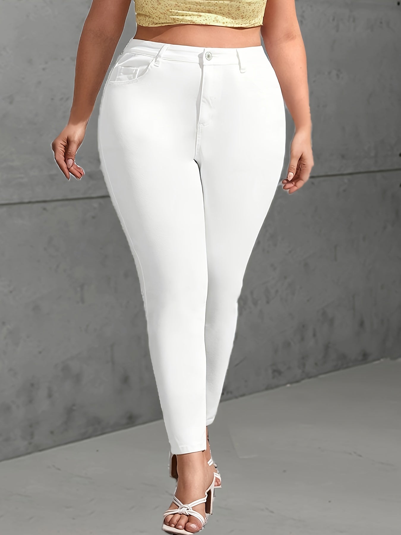 Plus Size White Skinny Jeans Women High-Waisted Stretch Ankle-Length Slim Fit