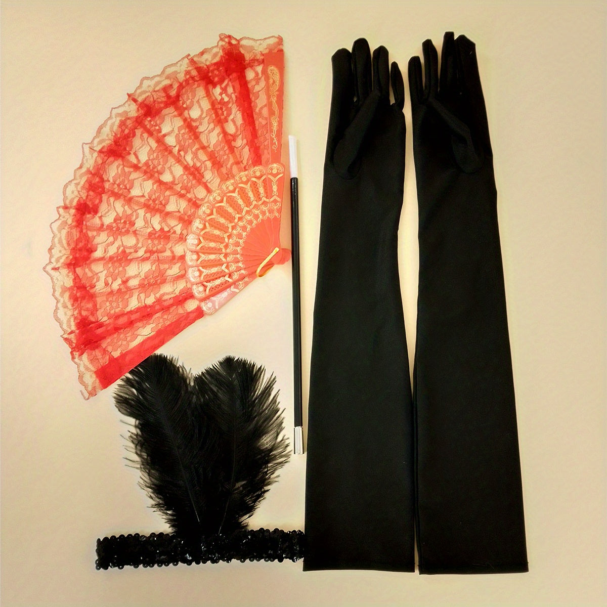 1920s Women's Masquerade Party Accessories Gloves Feather Hair Clips Smoke Tube Fans Dress Embellishments