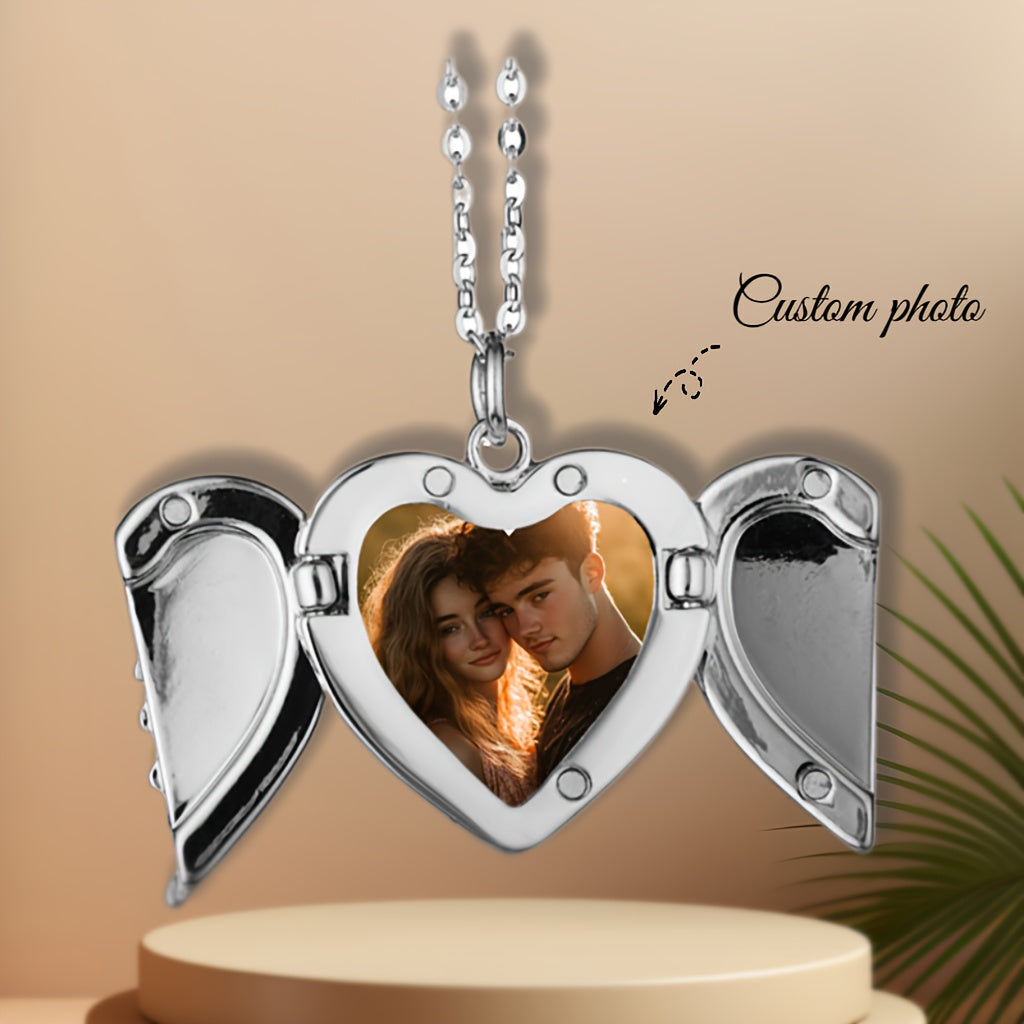 Heart Pendant Necklace with Custom Photo Print Valentine Gift for Couples Alloy Jewelry