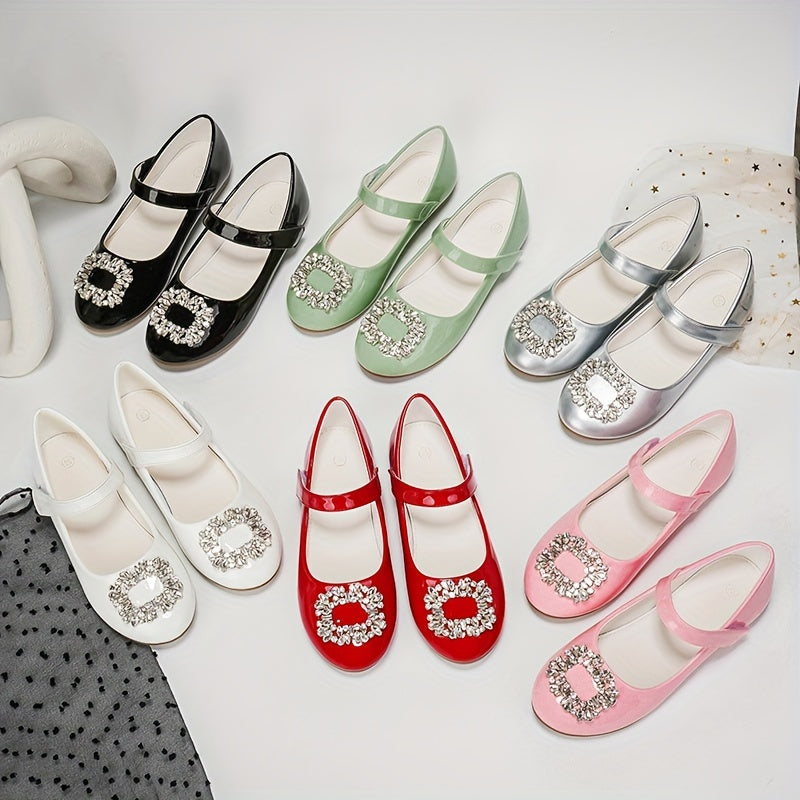 Girls Flat Shoes Spring Summer 2024 Rhinestone Round Toe Non Slip Fashionable Casual
