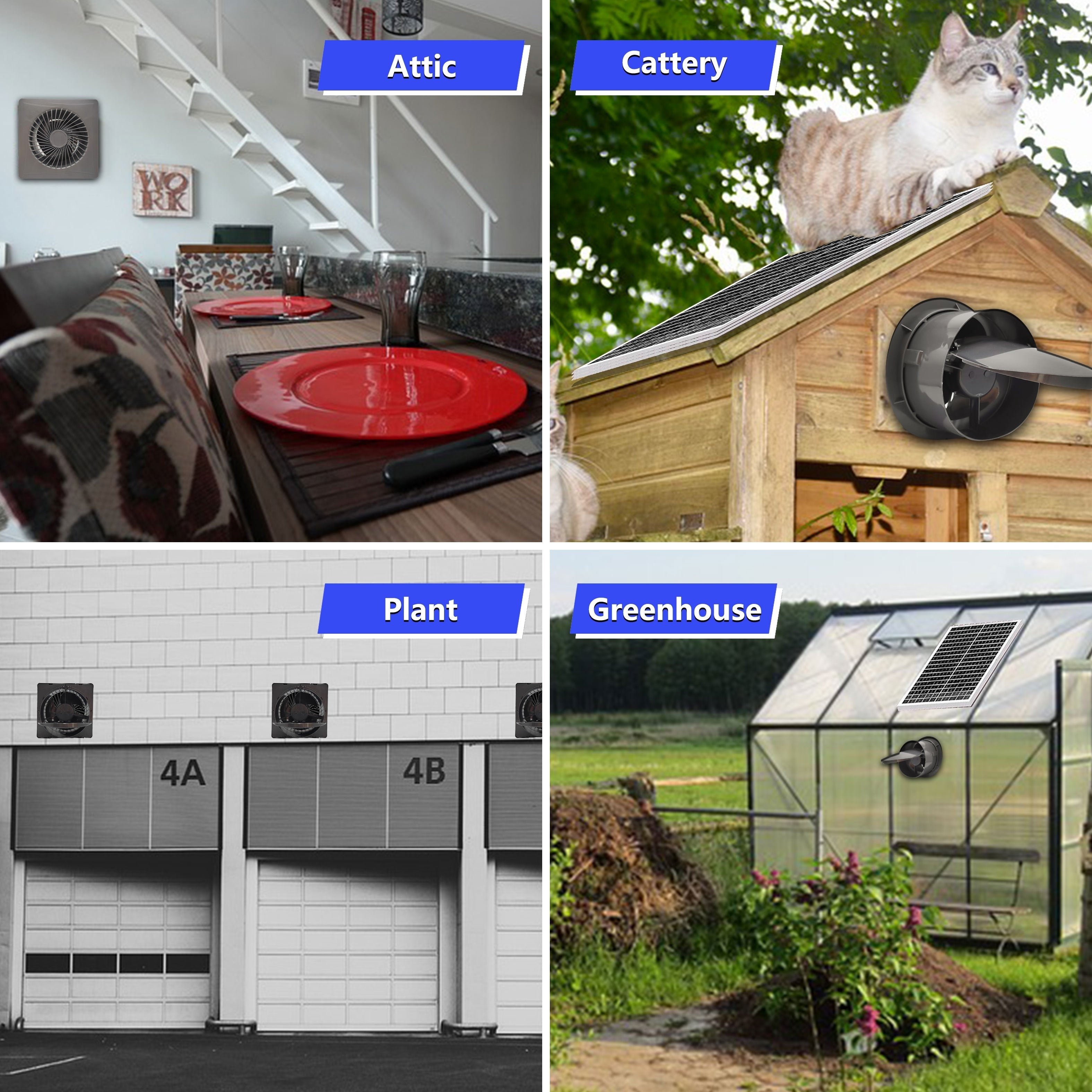 Quyosh energiyali ventilyatsiya fanlari tovuq uyi issiqxona uchun 17W 8W 6W