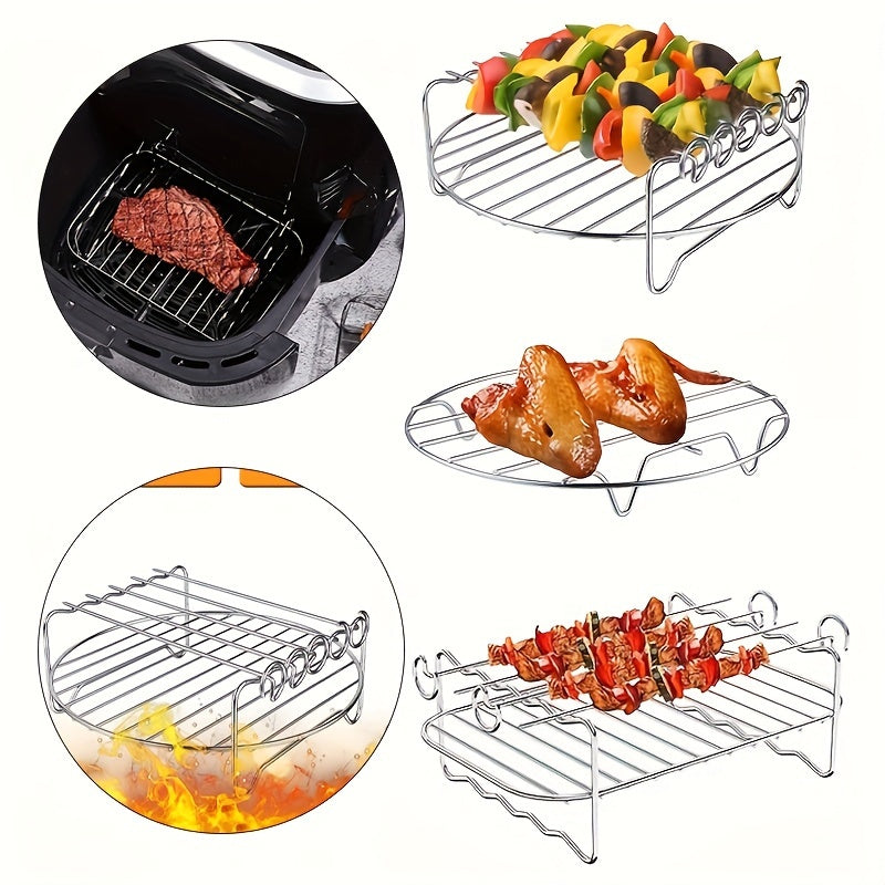 Stainless Steel Air Fryer Accessory Set Double-Tier Rack with Skewers for Grilling and Cooking