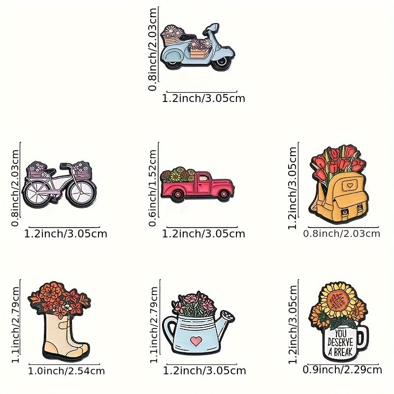 Set of 12 Floral and Green Plant Enamel Lapel Pins for Jackets and Bags