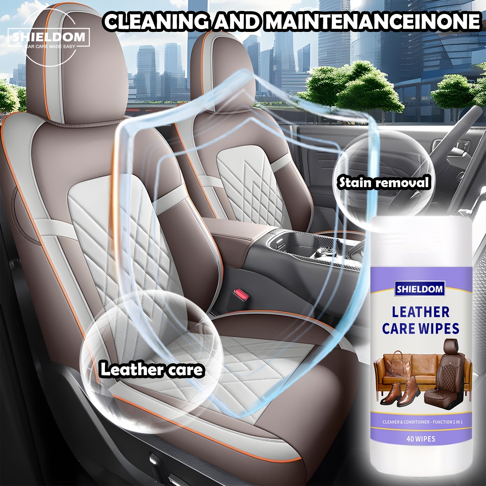 Toallitas de cuidado del cuero para asientos de coche y muebles, protector de cuero, 40 toallitas