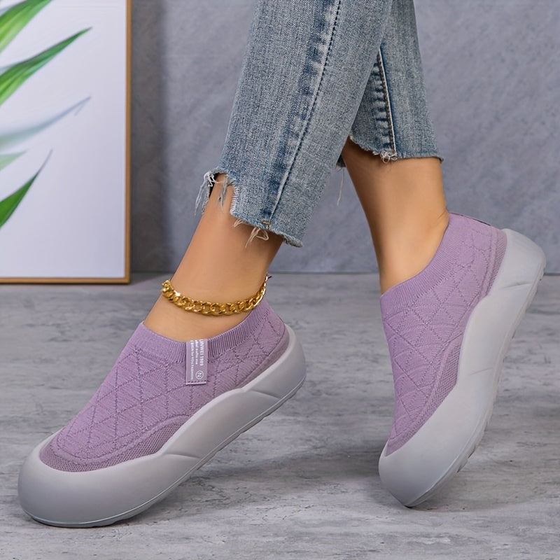 Women’s Slip-On Loafers Breathable Knit Fabric Casual Shoes Beige Green