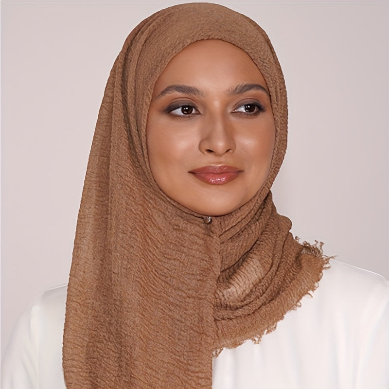 Crinkled Polyester Hijab Scarf for Women Solid Color Breathable Lightweight