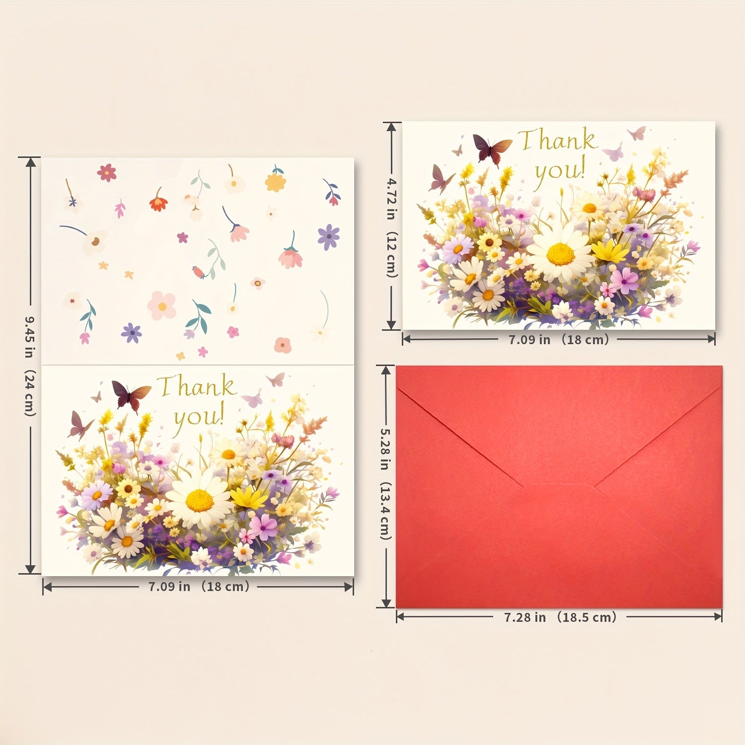 Thanksgiving Greeting Card Set Foldable Floral Design for Young Adults and Relatives