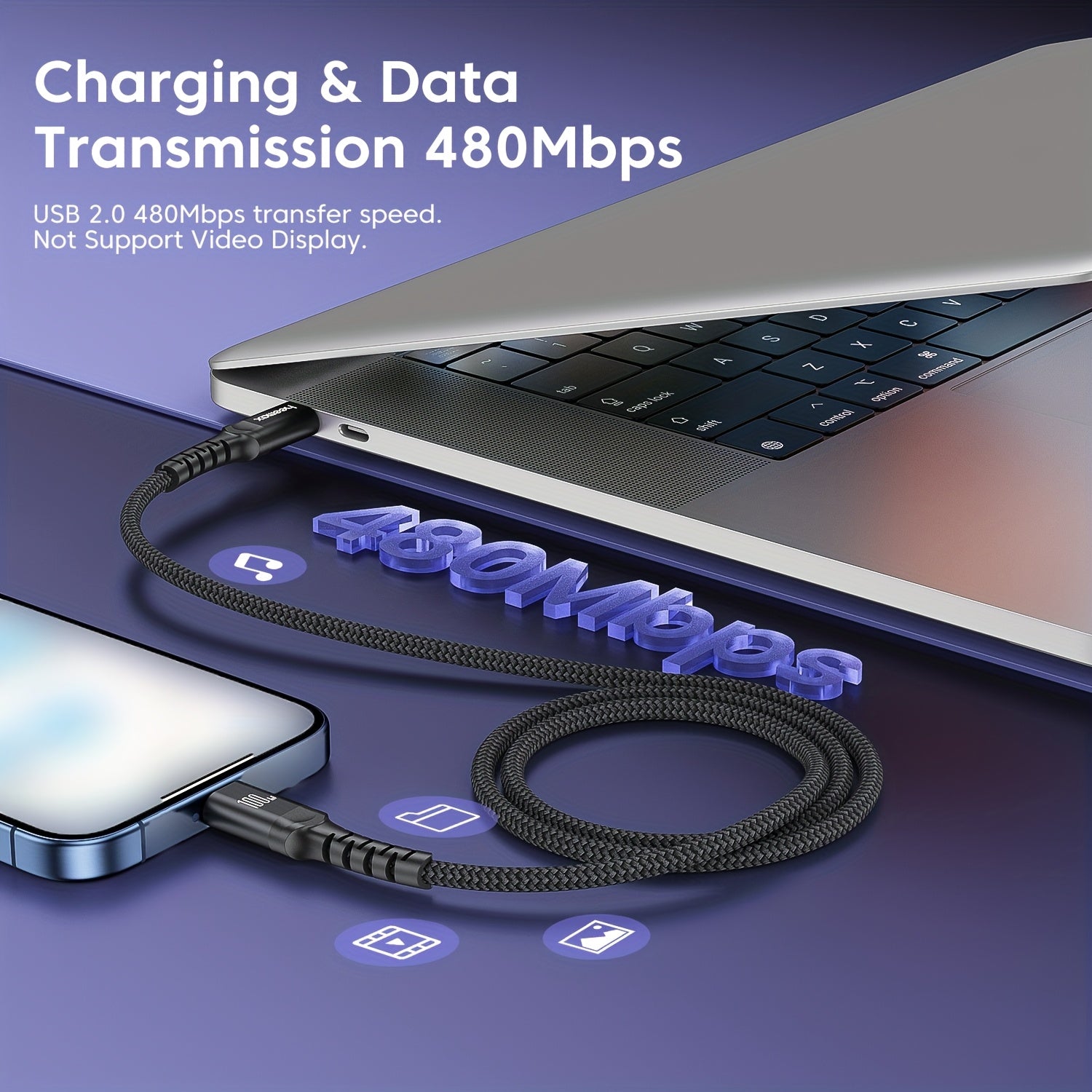 PD100W Max Type C dan Type C kabeli Samsung, Honor, Xiaomi va iPhone 15/15Plus/15Pro/15 Pro Max, 16/16Plus/16 Pro/16Pro Max uchun tez zaryadlash.