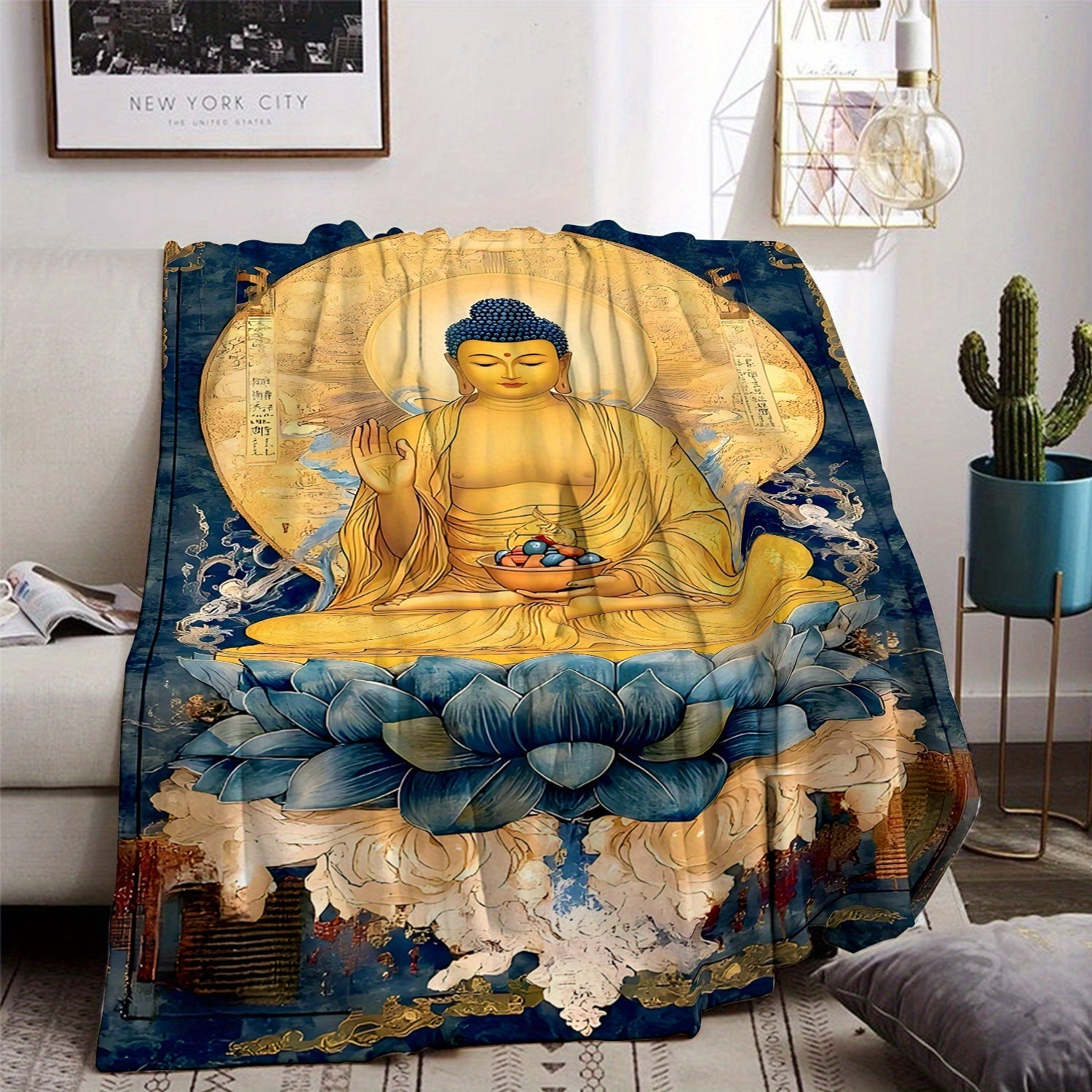 Vintage Buddha Flannel Blanketi: Ushbu juda yumshoq uyqu blanketi bilan yil davomida qulay va iliq bo'ling - O'ziga xos lotus gullari dizayni bilan - Tug'ilgan kunlar yoki do'stlarga sovg'a berish uchun ideal