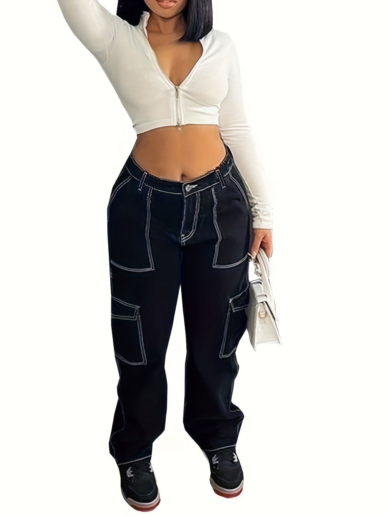 Женские брюки карго из смеси вискозы больших размеров с карманами и молнией