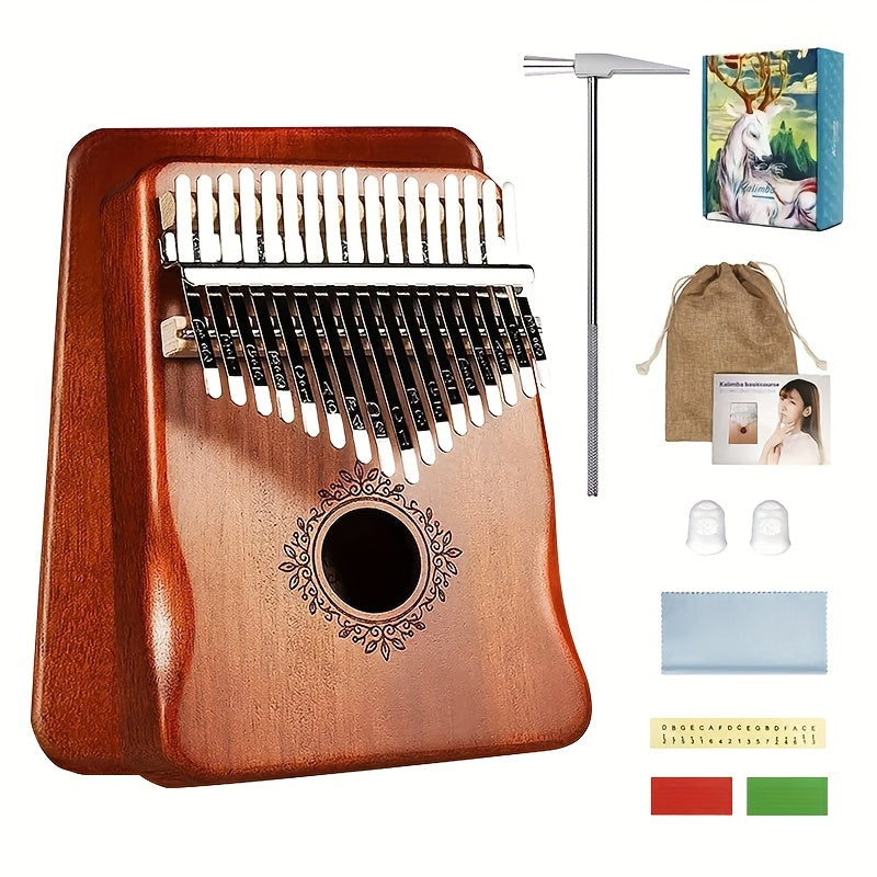 Wooden 17-Key Kalimba Thumb Piano with Learning Book for Beginners Blue Tan