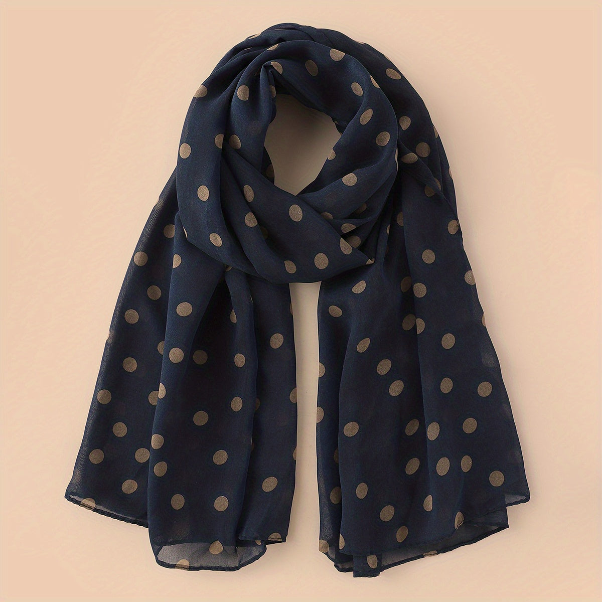 Polka Dot and Solid Color Chiffon Scarf for Casual Wear Head Wrap Sun Protection