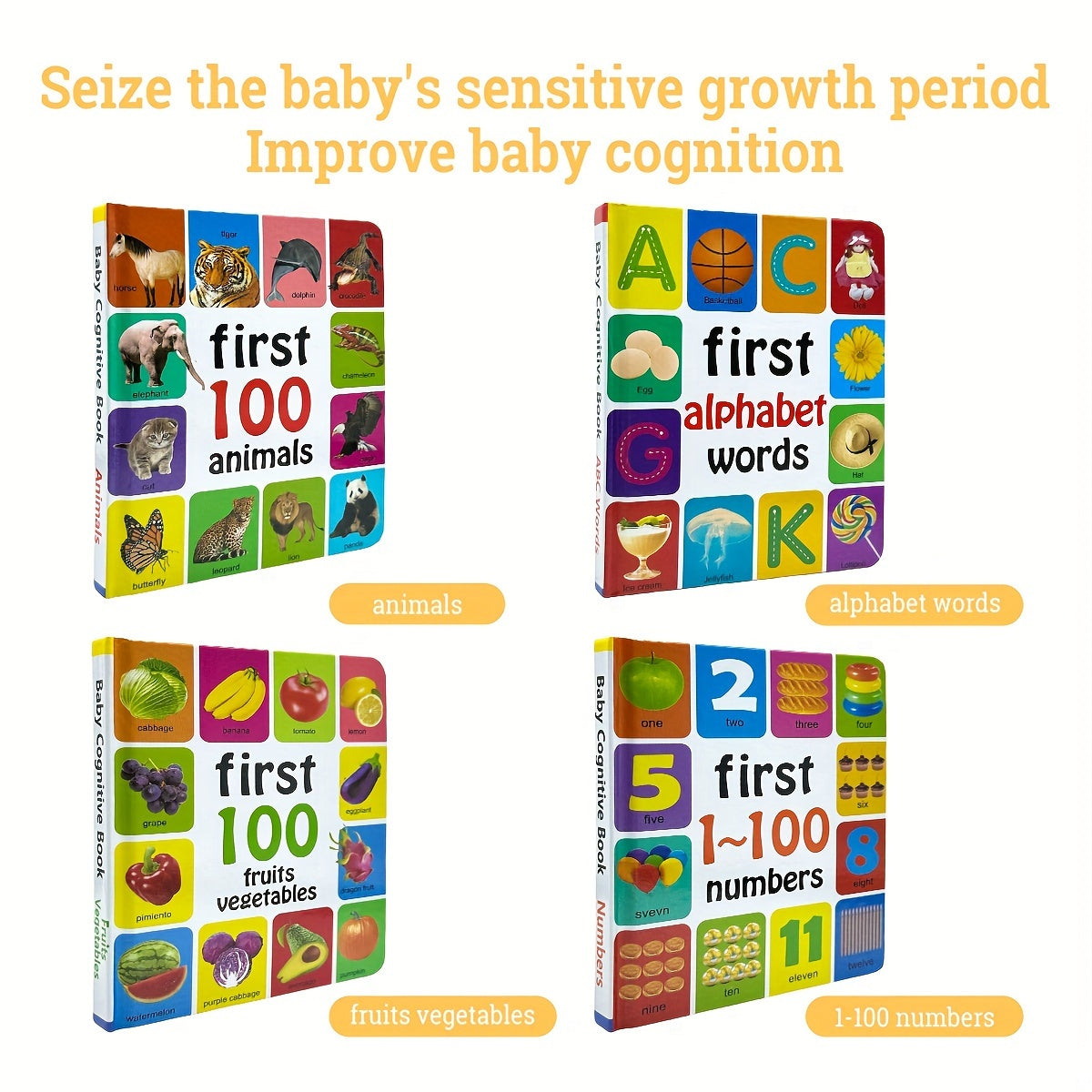 Set of 4 English Learning Encyclopedia and Vocabulary Board Books for Children