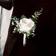 White Rose Corsage for Men Polyester Boutonniere for Weddings and Special Occasions