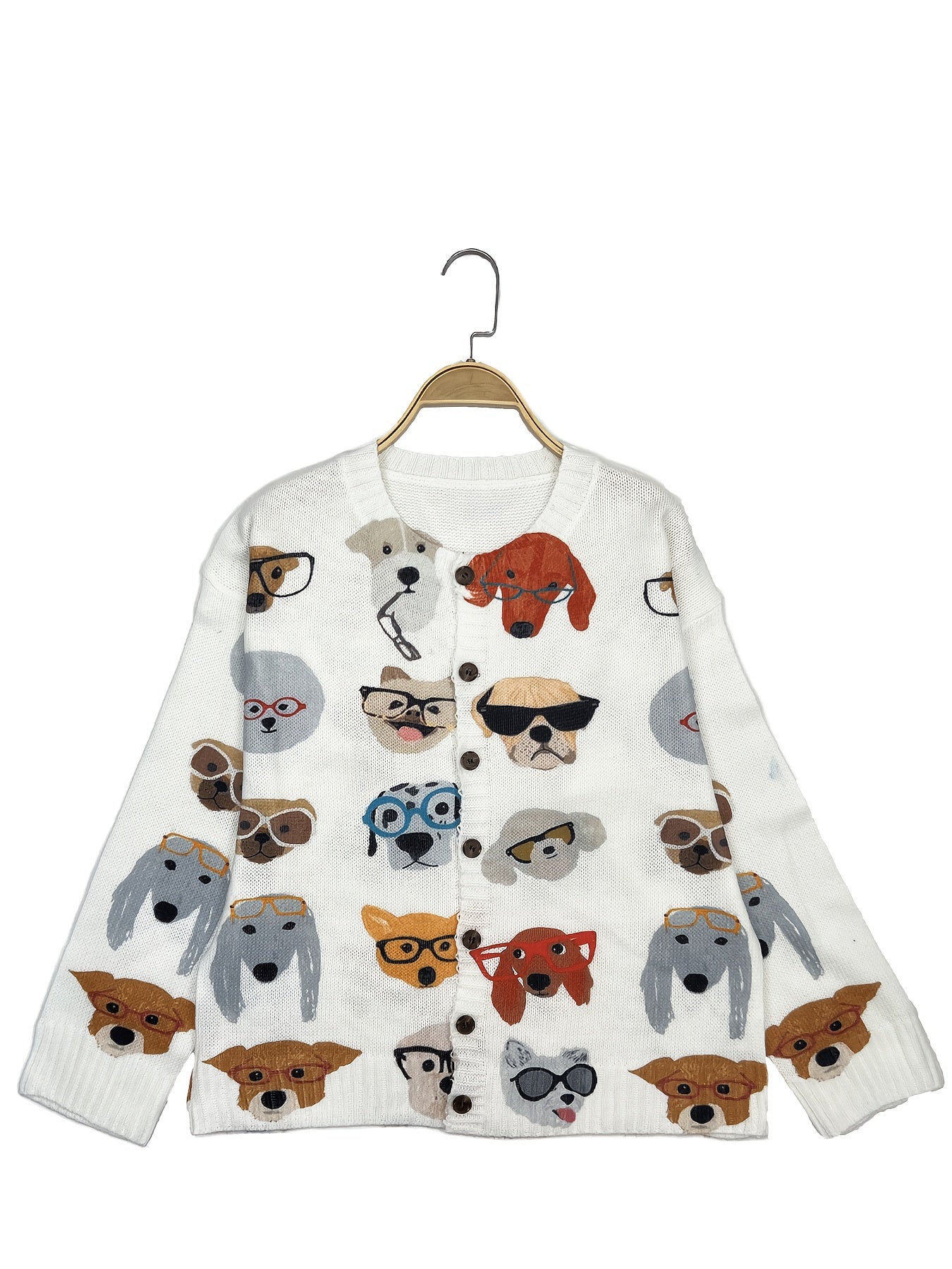 Cárdigan de talla grande para mujer, ligero, con estampado de perros, primavera y otoño, manga larga, abertura frontal